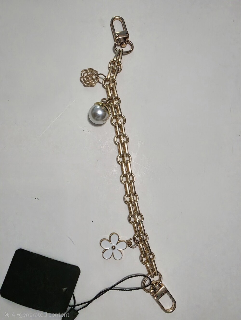 Gold-Tope Flowers & Faux Pearl Coquette Purse Charm